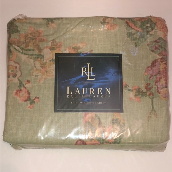 RALPH LAUREN SQUIRES PATH GREEN TWIN FITTED SHEET NEW FLORAL Lauren VTG